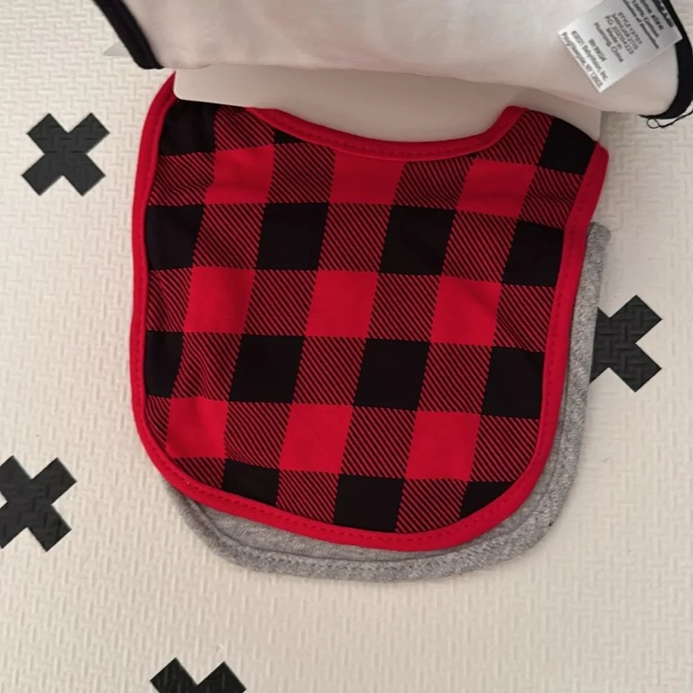 Daddy’s Little Man red and black Bootie and bib plaid set